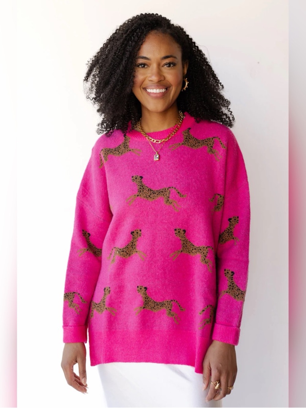 NWT Easel Celia Hot Pink Cheetah Oversized Sweater 🐆